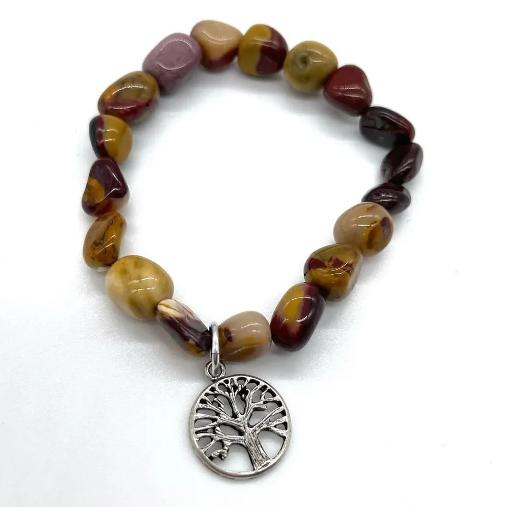 Mookaite Jasper with Tree of Life Charm Stretch Bracelet